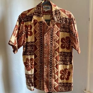 Diamond Head Tropical Beach Hawaii Barkcloth Camp Shirt Large Retro Tikki